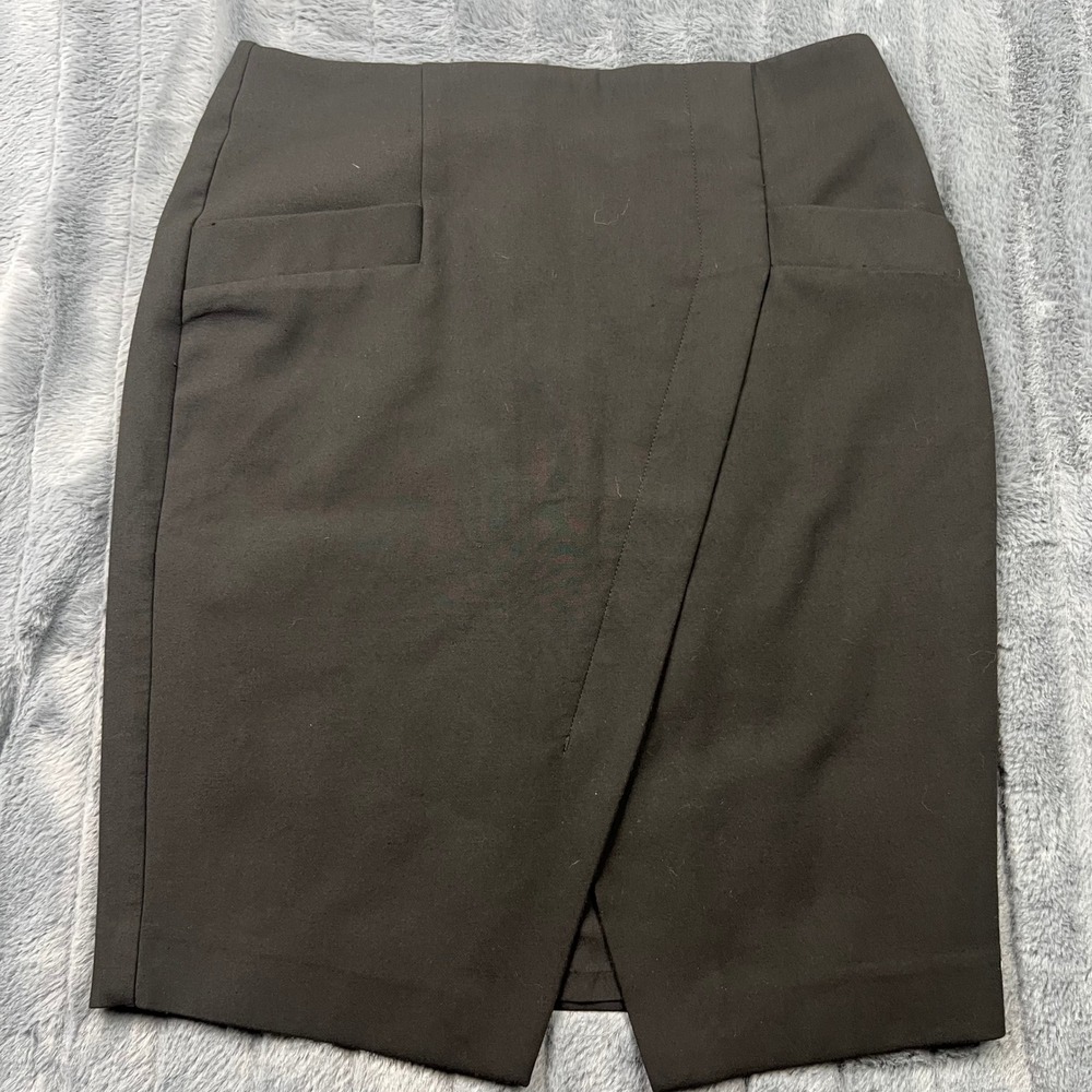 Loft Petites Black Faux Wrap Tulip Pencil Skirt Size 6P Pocketed Career Wear